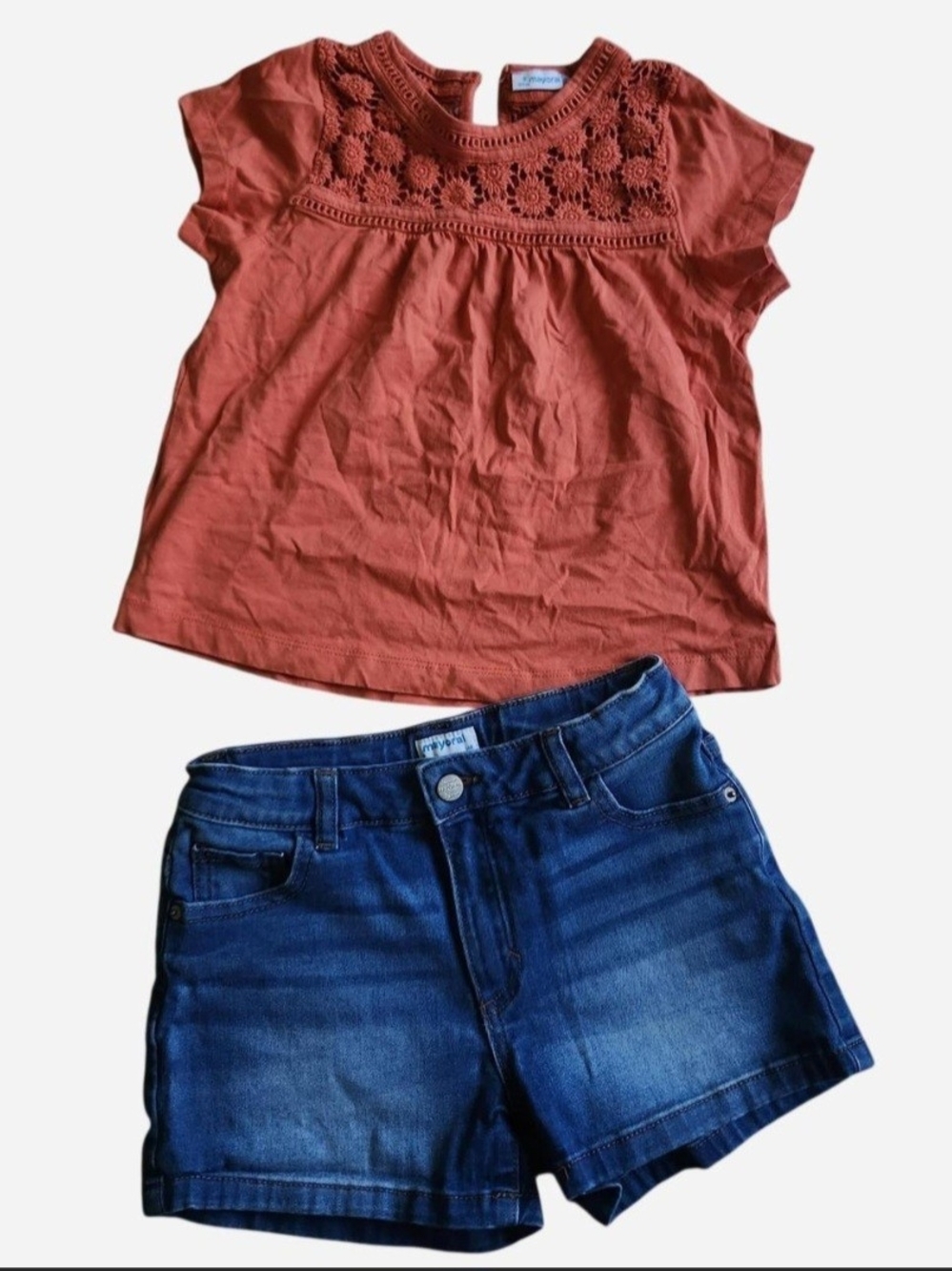 Mayoral Rust Orange Top with Dark Blue Denim Shorts